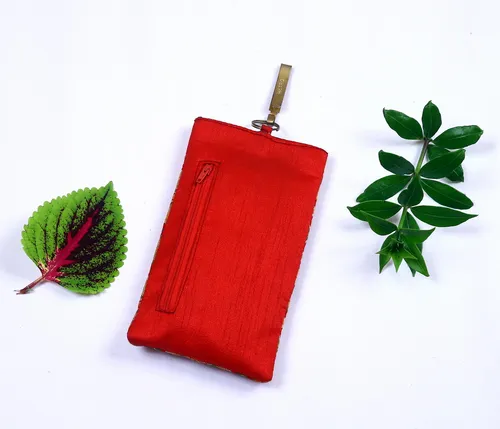 Red silk fabric waist clip mobile phone pouch